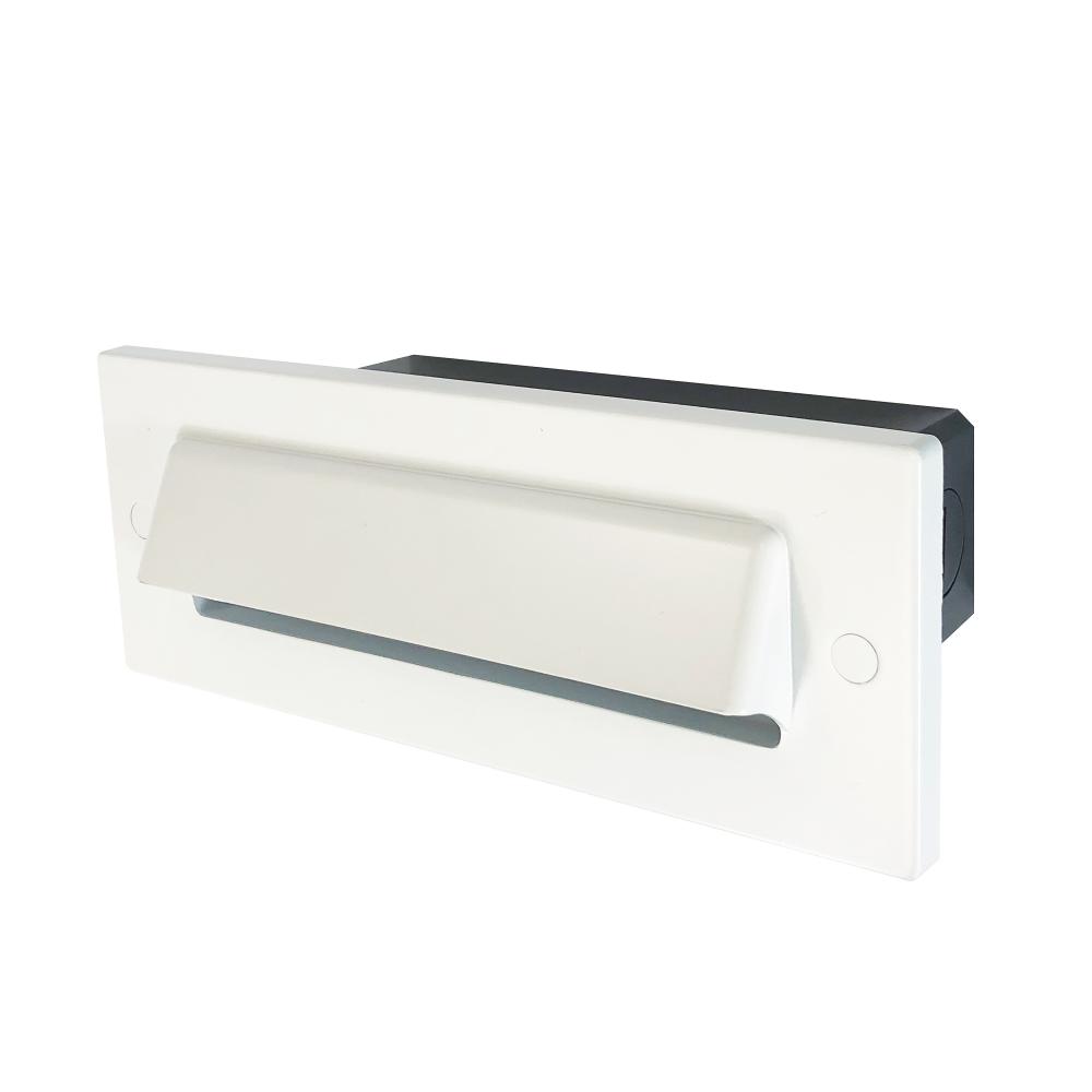 Brick Die-Cast LED Step Light w/ Horizontal Shroud Face Plate, Selectable CCT, White Finish