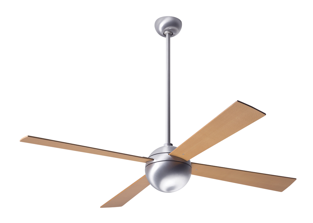 Ball Fan; Brushed Aluminum Finish; 52" Maple Blades; No Light; Fan Speed and Light Control (3-wi
