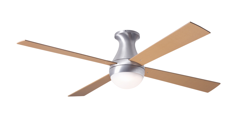 Ball Flush Fan; Brushed Aluminum Finish; 52" Maple Blades; 20W LED; Fan Speed and Light Control