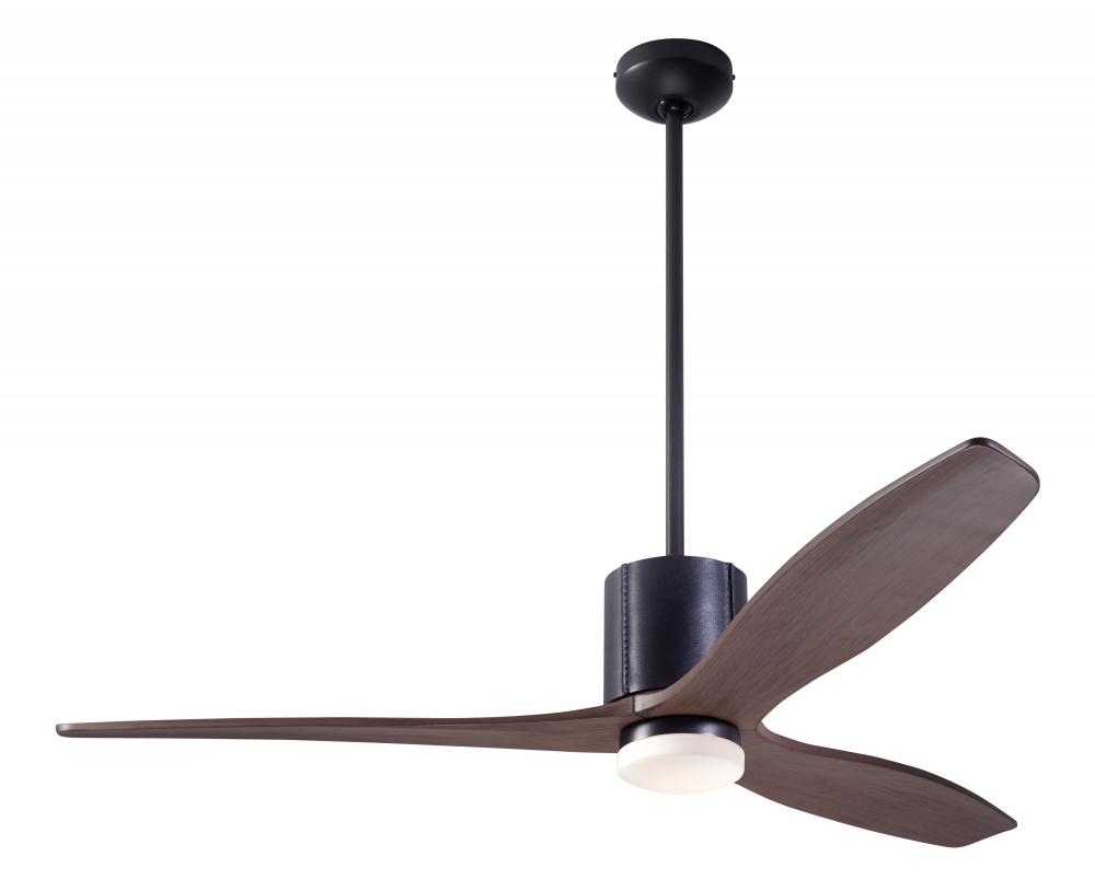 LeatherLuxe DC Fan; Dark Bronze Finish with Black Leather; 54" Mahogany Blades; 17W LED; Wall Co