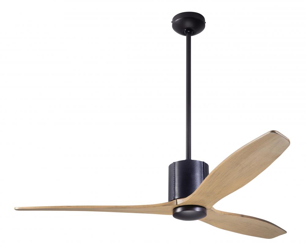 LeatherLuxe DC Fan; Dark Bronze Finish wt Black Leather; 54" Maple Blades; No Light; Remote Cont
