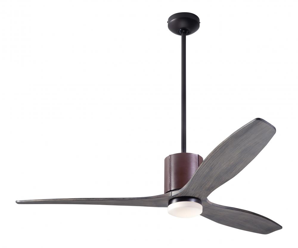 LeatherLuxe DC Fan; Dark Bronze Finish wt Chocolate Leather; 54" Graywash Blades; 17W LED