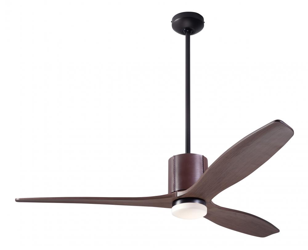 LeatherLuxe DC Fan; Dark Bronze Finish with Chocolate Leather; 54" Mahogany Blades; 17W LED