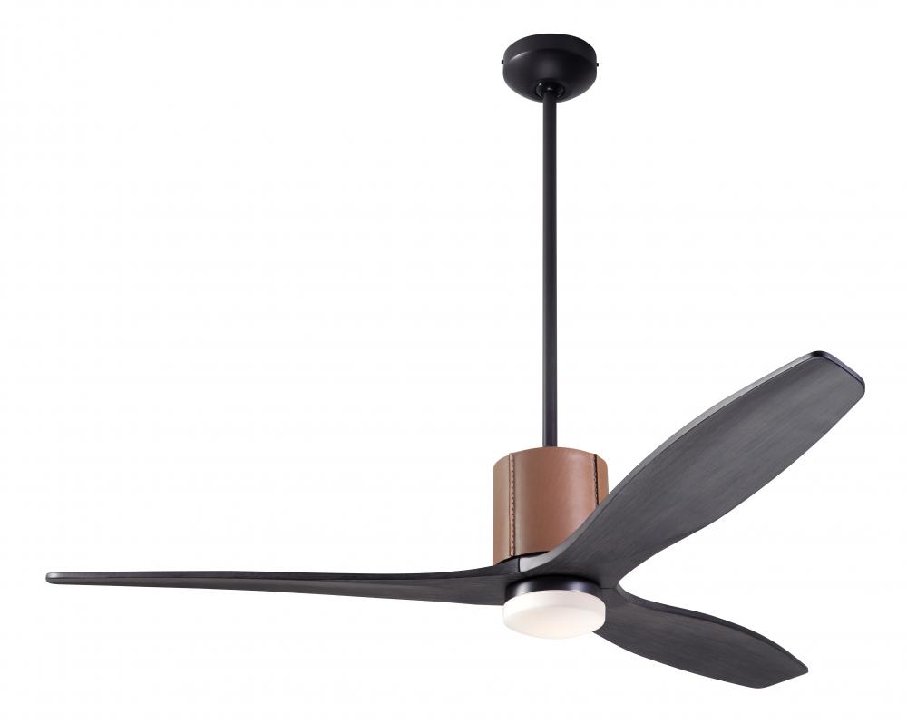 LeatherLuxe DC Fan; Dark Bronze Finish with Tan Leather; 54" Ebony Blades; 17W LED