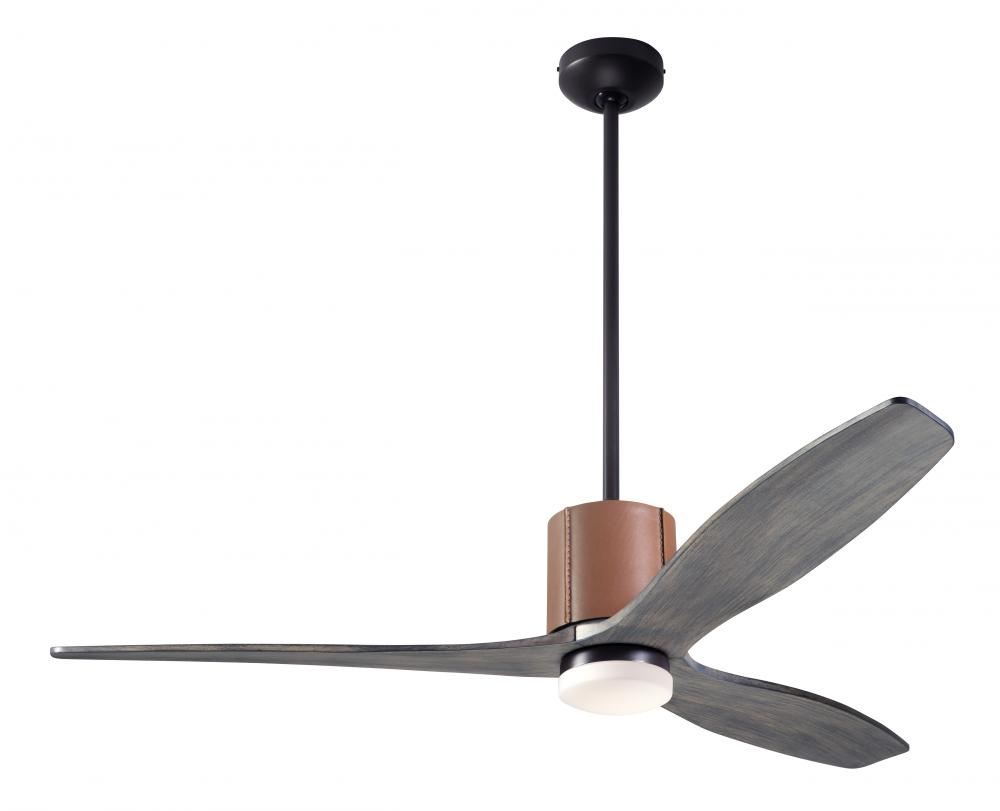LeatherLuxe DC Fan; Dark Bronze Finish wt Tan Leather; 54" Graywash Blades; 17W LED; Remote Cont