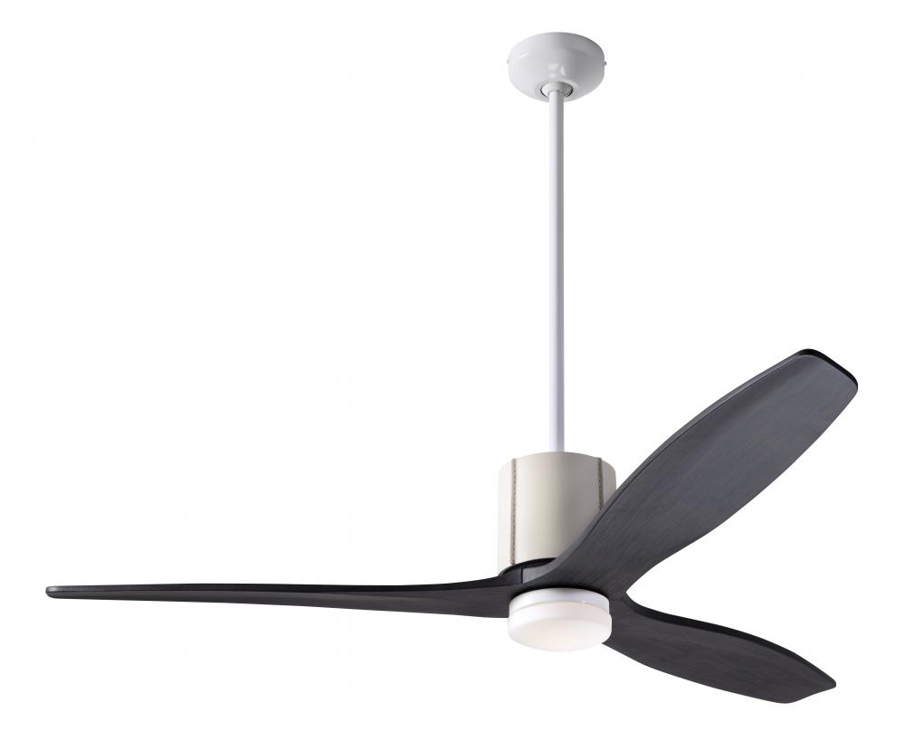 LeatherLuxe DC Fan; Gloss White Finish with Ivory Leather; 54" Ebony Blades; 17W LED