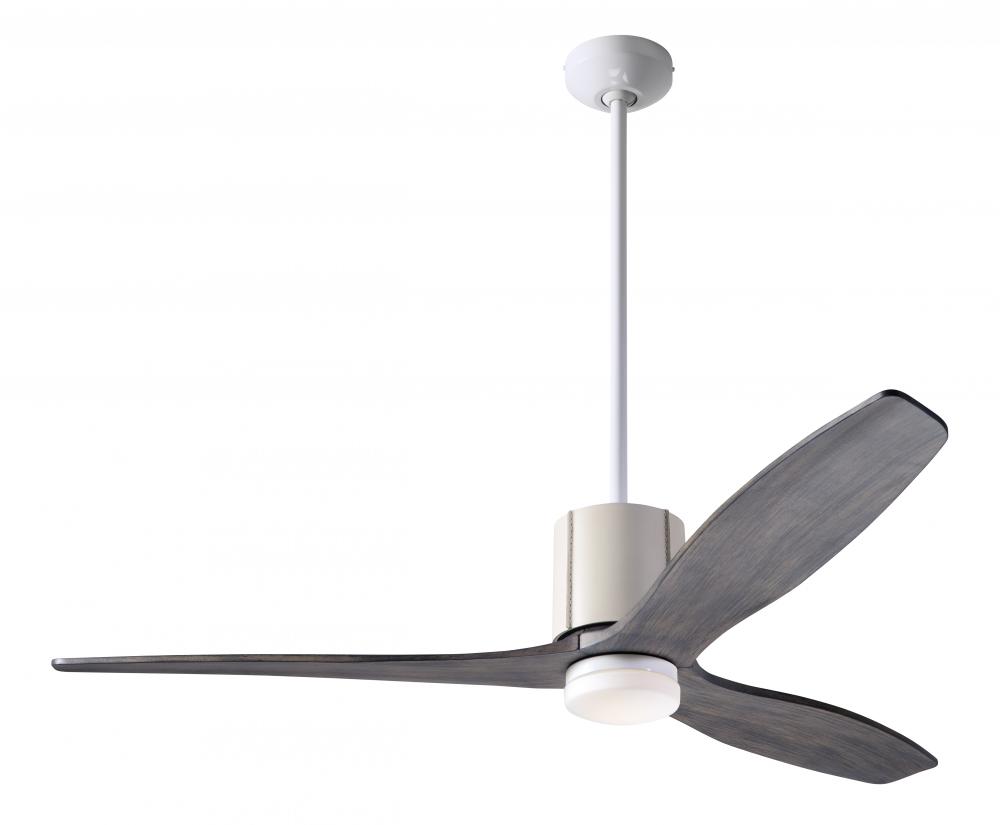 LeatherLuxe DC Fan; Gloss White Finish wt Ivory Leather; 54" Graywash Blades; 17W LED