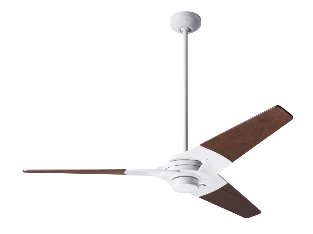 Torsion Fan; Gloss White Finish; 52" Mahogany Blades; No Light; Fan Speed and Light Control