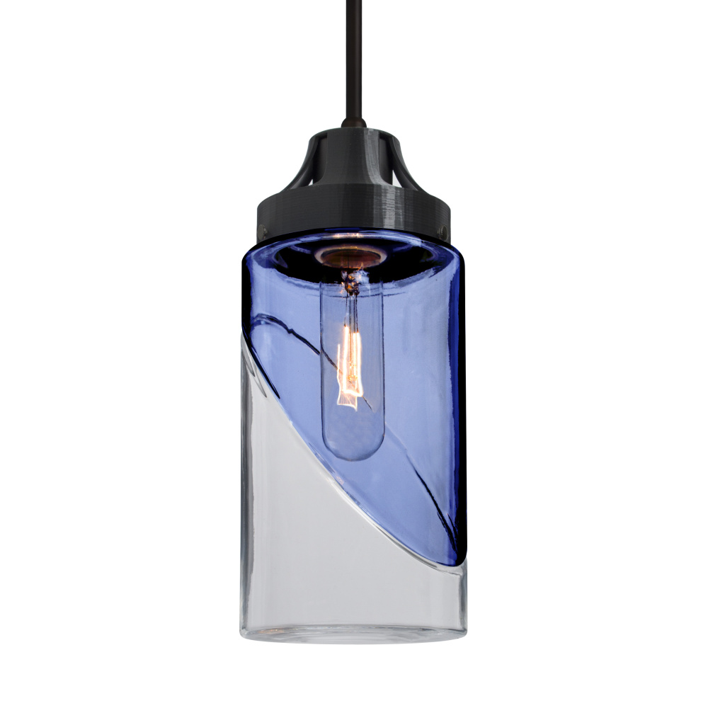 Besa, Blink Cord Pendant, Trans. Blue/Clear, Black Finish, 1x4W LED Filament