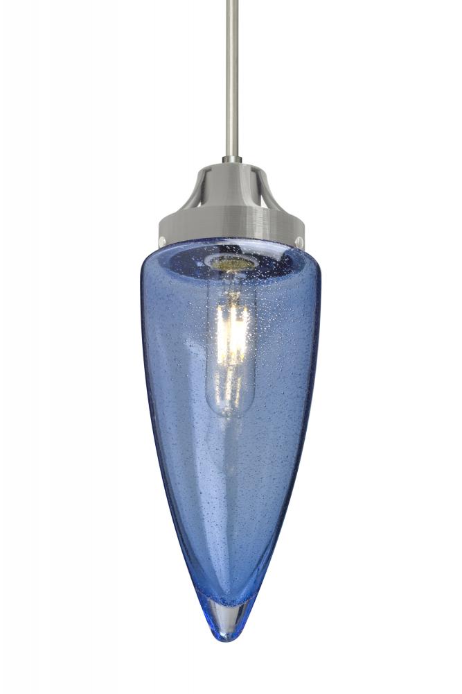 Besa, Sulu Cord Pendant, Blue Bubble, Satin Nickel Finish, 1x8W LED Filament
