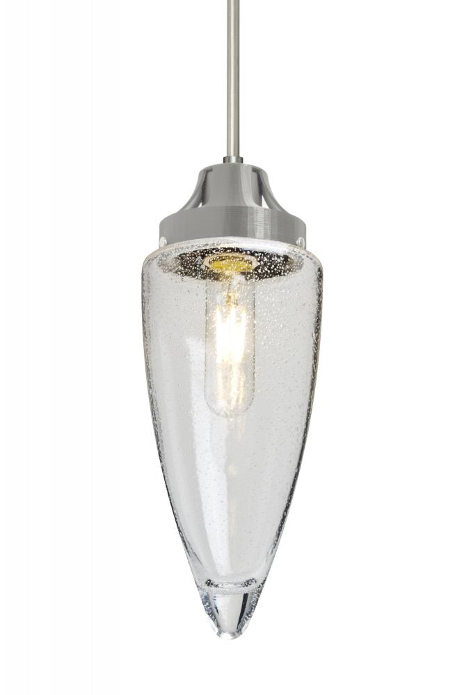 Besa, Sulu Cord Pendant, Clear Bubble, Satin Nickel Finish, 1x8W LED Filament