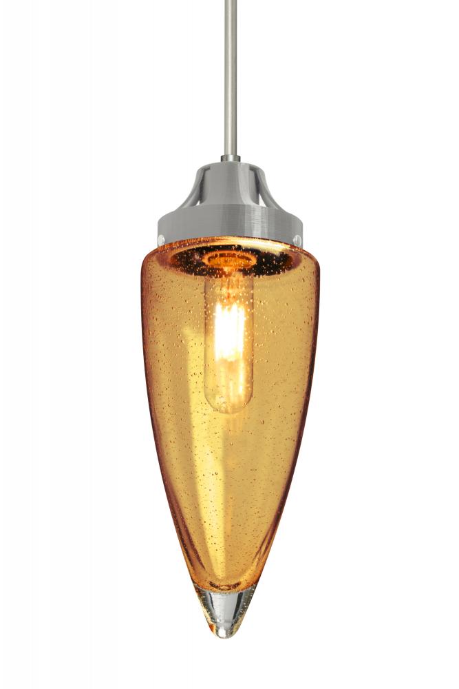 Besa, Sulu Cord Pendant, Amber Bubble, Satin Nickel Finish, 1x8W LED Filament