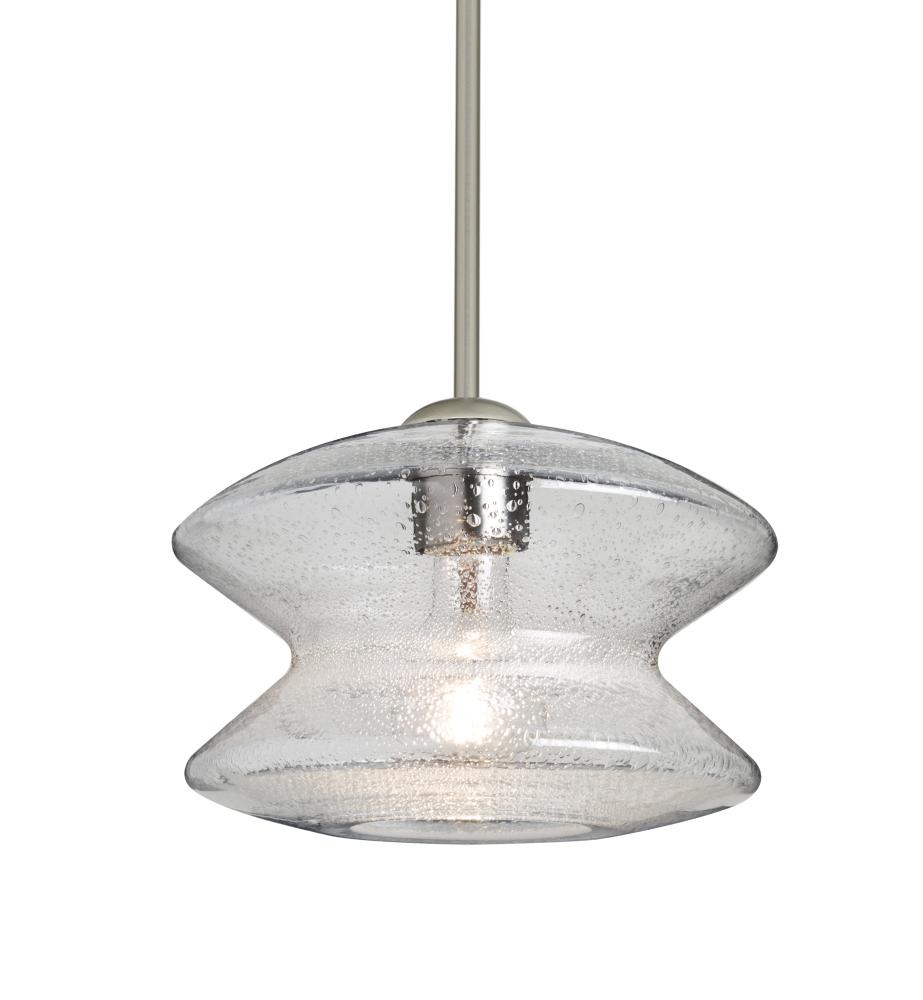 Besa, Zen Stem Pendant, Clear Bubble, Satin Nickel Finish, 1x60W Medium Base