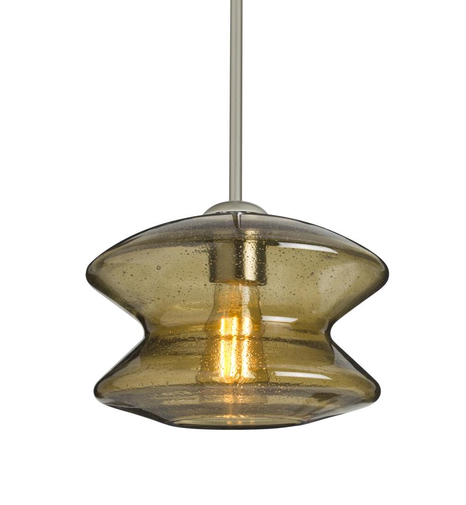 Besa, Zen Stem Pendant, Latte Bubble, Satin Nickel Finish, 1x8W LED Filament