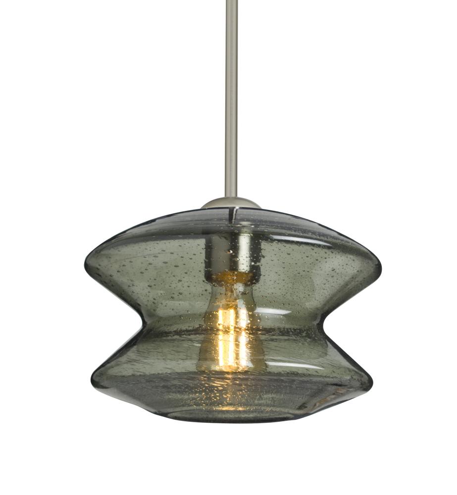 Besa, Zen Stem Pendant, Moss Bubble, Satin Nickel Finish, 1x8W LED Filament