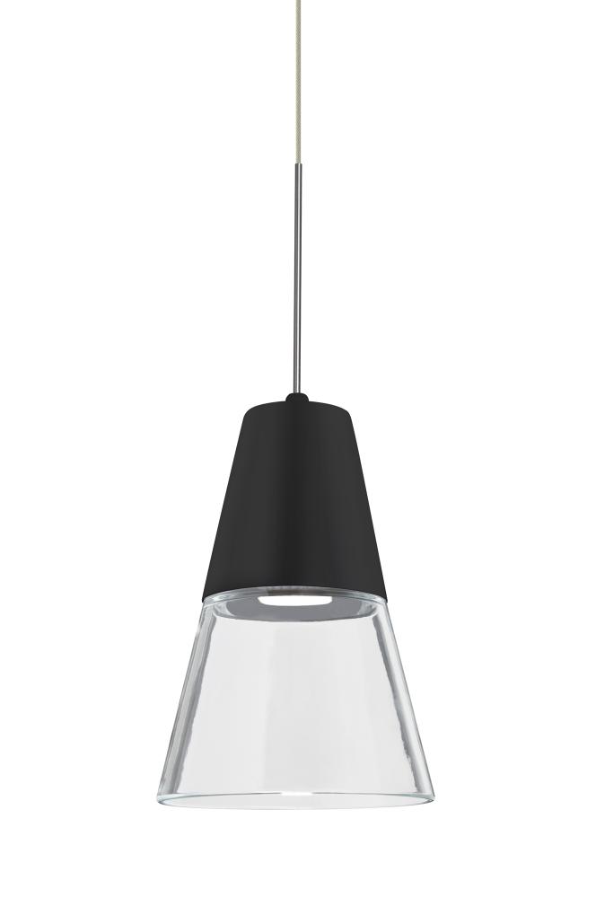 Besa, Timo 6 Cord Pendant, Clear/Black, Satin Nickel Finish, 1x9W LED
