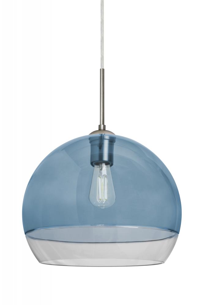 Besa, Ally 12 Cord Pendant, Coral Blue/Clear, Satin Nickel Finish, 1x5W LED Filament