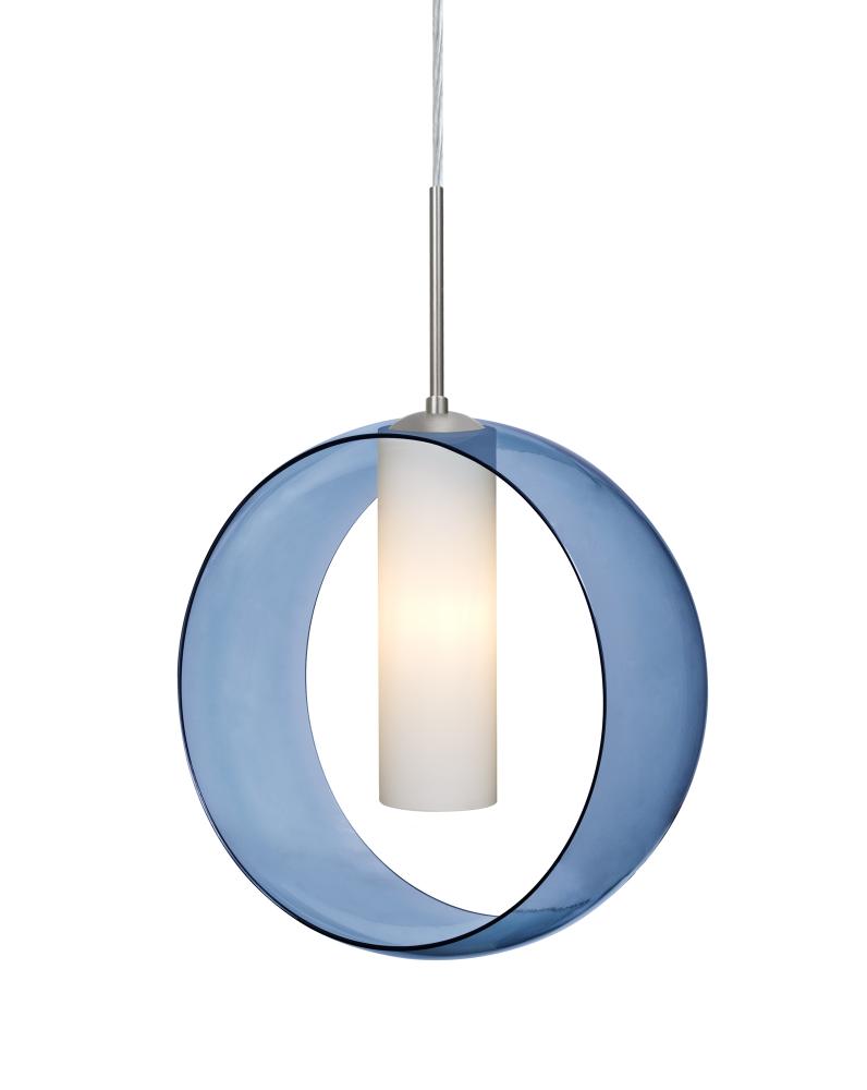 Besa, Plato Cord Pendant, Blue/Opal, Satin Nickel Finish, 1x5W LED