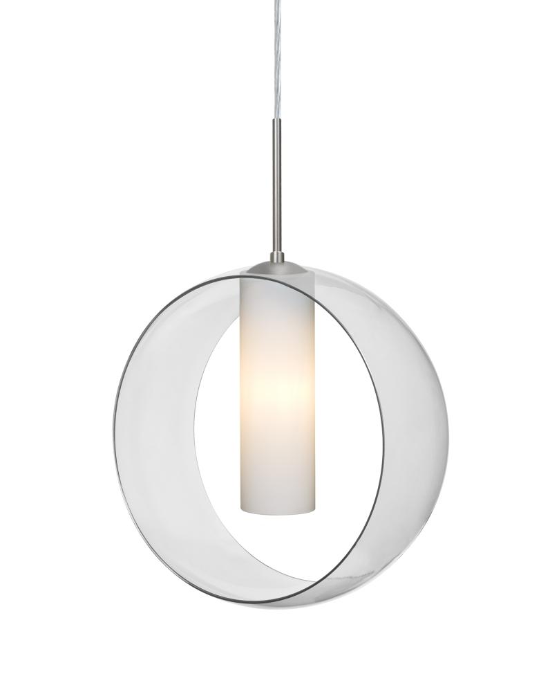 Besa, Plato Cord Pendant, Clear/Opal, Satin Nickel Finish, 1x5W LED