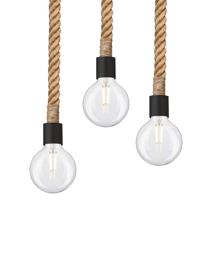 Besa Solo Rope Pendant, Black, 3x4W LED Filament