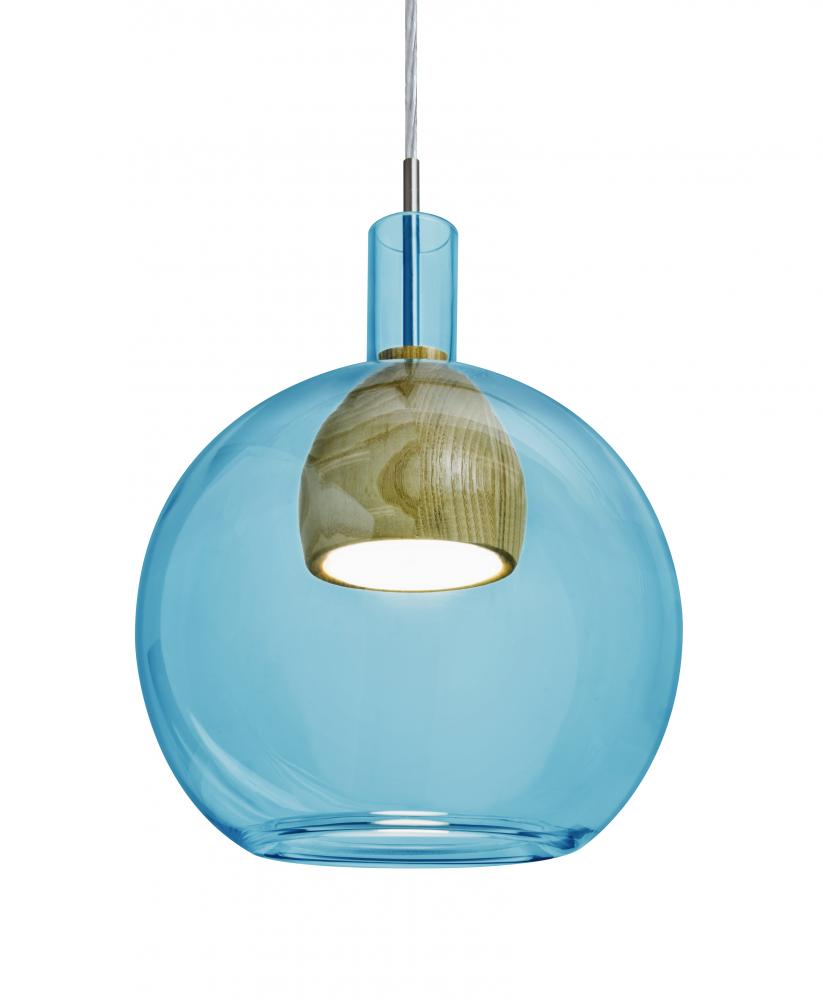 Besa, Benji Cord Pendant For Multiport Canopy, Blue/Medium, Satin Nickel Finish, 1x9W LED