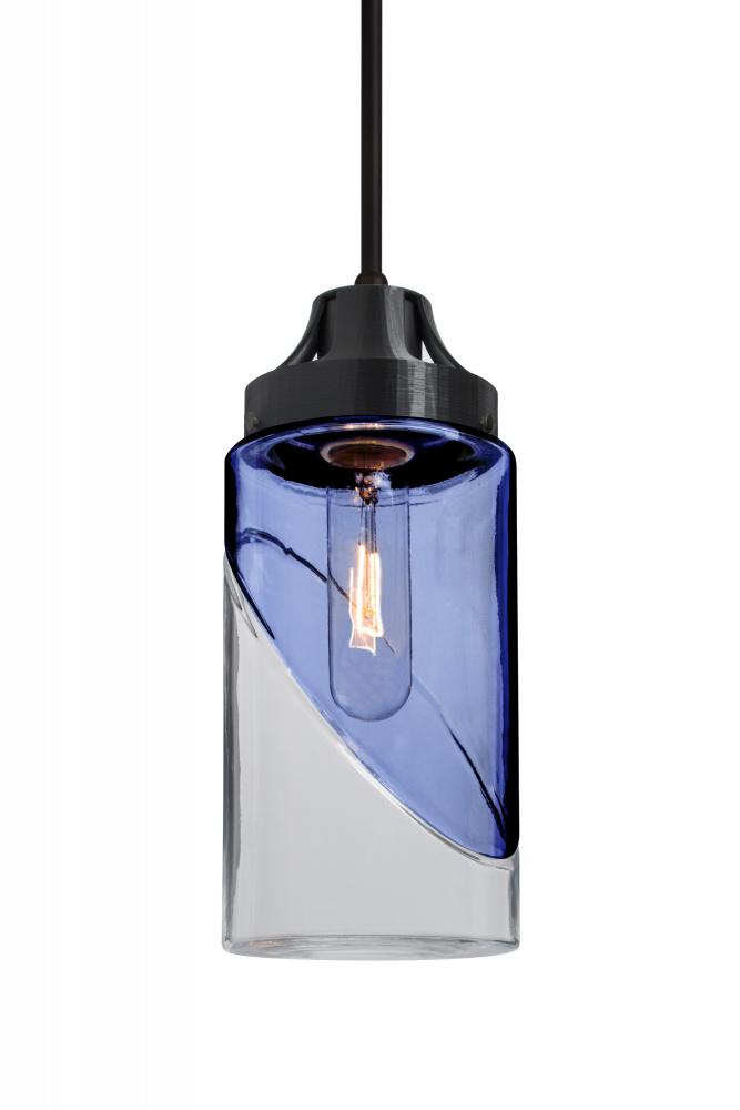 Besa, Blink Cord Pendant For Multiport Canopy, Trans. Blue/Clear, Black Finish, 1x60W Medium Base