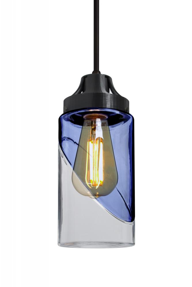 Besa, Blink Cord Pendant For Multiport Canopy, Trans. Blue/Clear, Black Finish, 1x4W LED Filament
