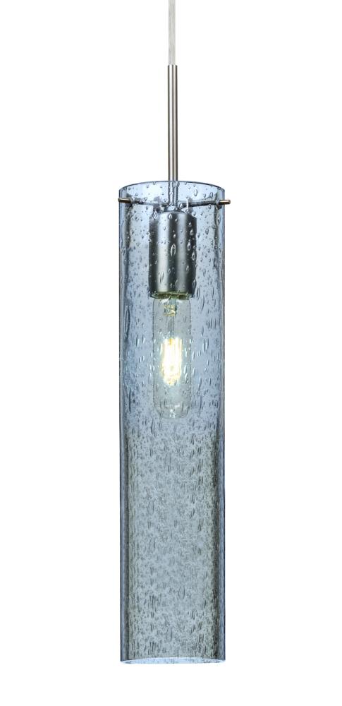 Besa, Juni 16 Pendant For Multiport Canopy, Blue Bubble, Satin Nickel, 1x60W Medium Base