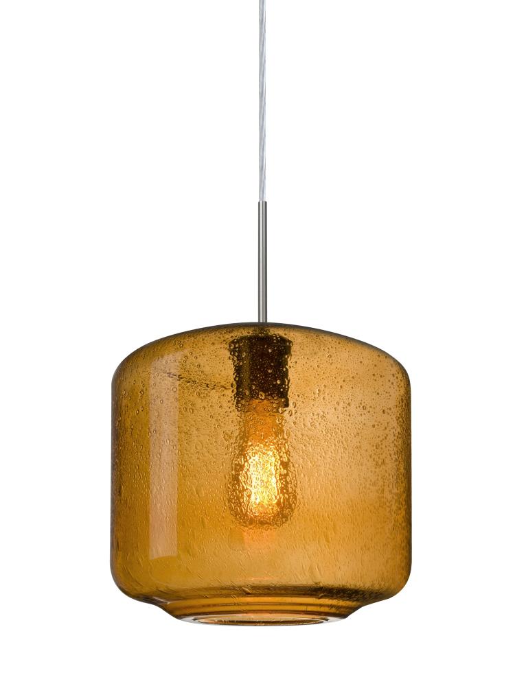 Besa Niles 10 Pendant For Multiport Canopy, Amber Bubble, Satin Nickel Finish, 1x4W LED Filament
