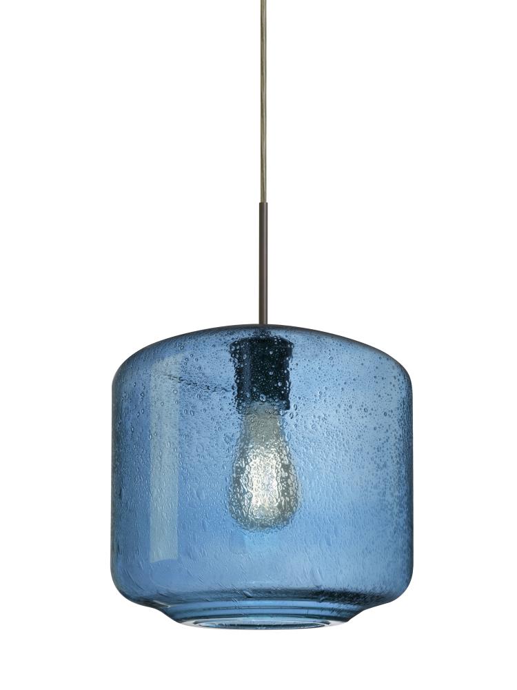 Besa Niles 10 Pendant For Multiport Canopy, Blue Bubble, Bronze Finish, 1x4W LED Filament
