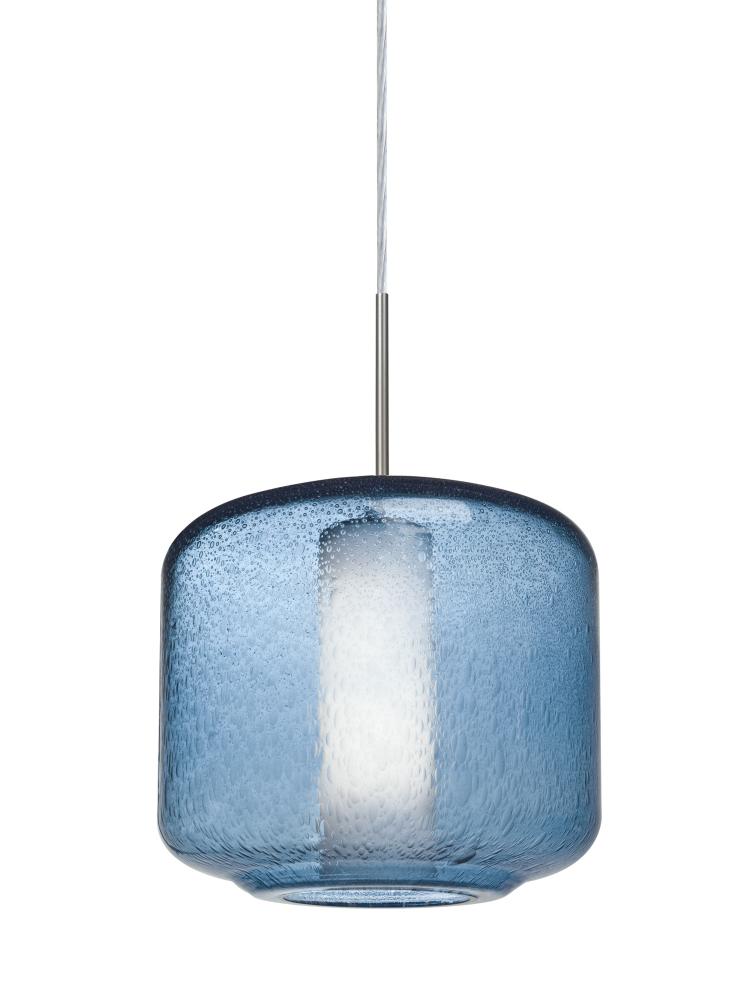 Besa Niles 10 Pendant For Multiport Canopy, Blue Bubble/Opal, Satin Nickel Finish