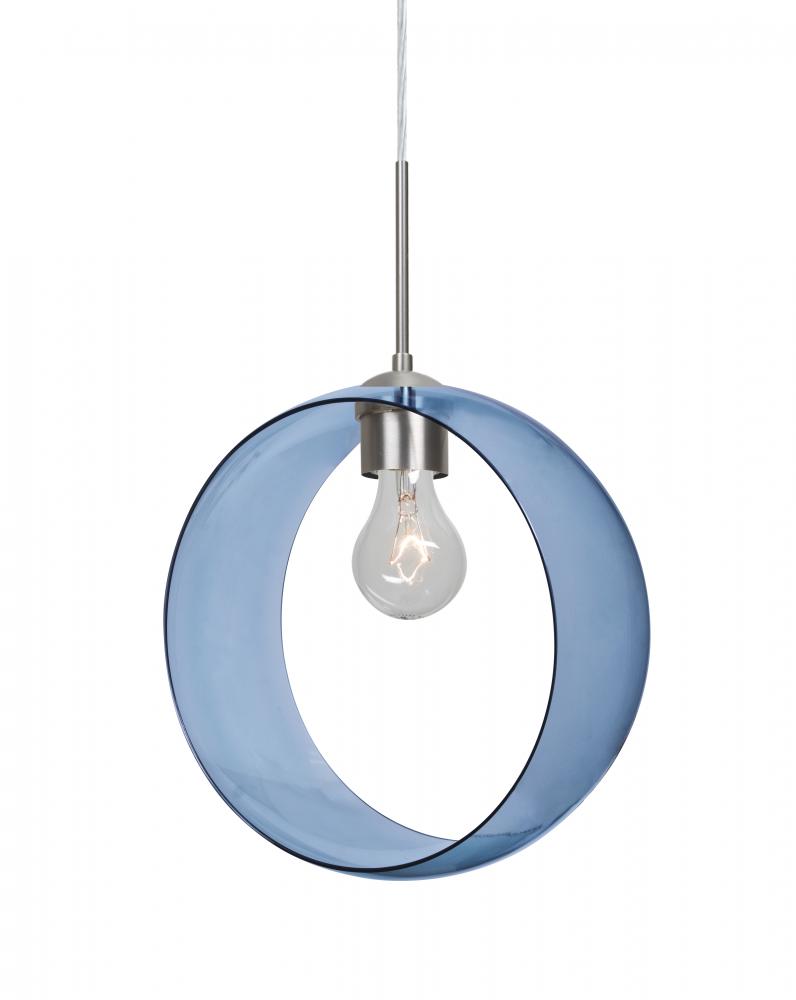 Besa, Plato Cord Pendant For Multiport Canopies, Blue, Satin Nickel Finish, 1x60W Medium Base