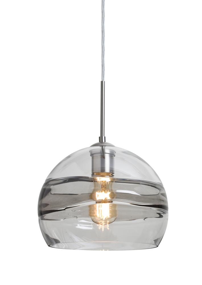 Besa Spirit 10 Pendant For Multiport Canopy, Smoke/Clear, Satin Nickel Finish, 1x8W LED Filament