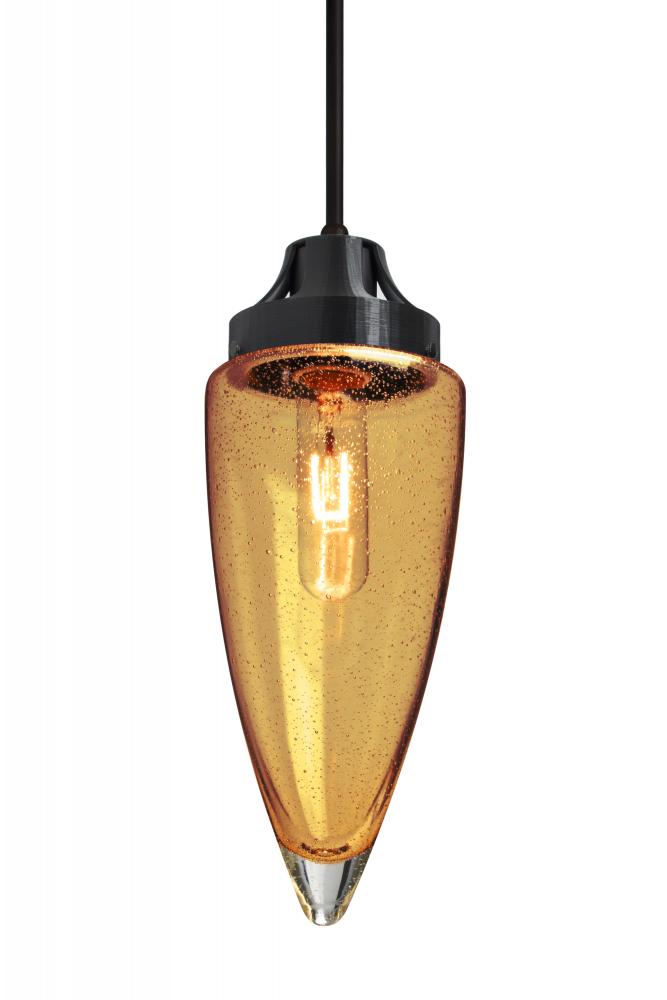 Besa, Sulu Cord Pendant For Multiport Canopy, Amber Bubble, Black Finish, 1x60W Medium Base
