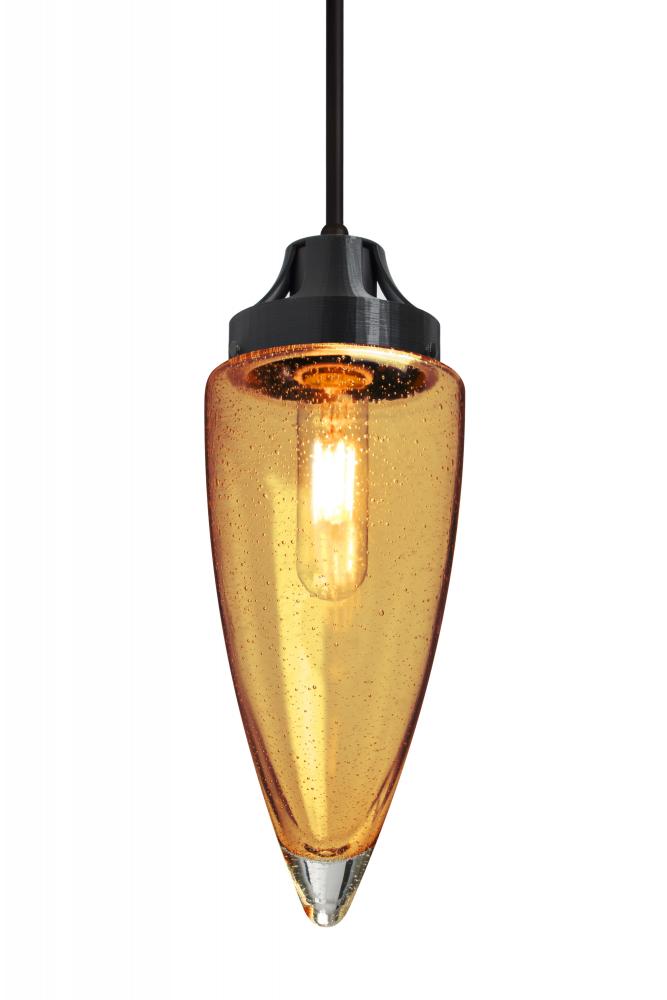Besa, Sulu Cord Pendant For Multiport Canopy, Amber Bubble, Black Finish, 1x8W LED Filament