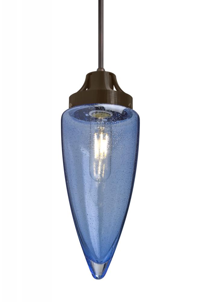 Besa, Sulu Cord Pendant For Multiport Canopy, Blue Bubble, Bronze Finish, 1x8W LED Filament