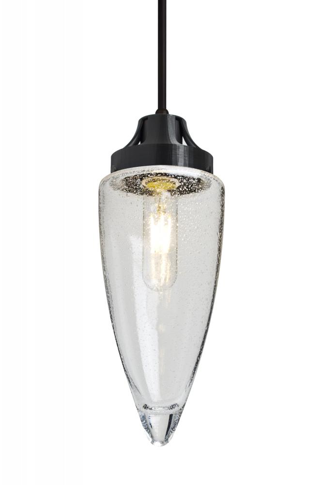 Besa, Sulu Cord Pendant For Multiport Canopy, Clear Bubble, Black Finish, 1x8W LED Filament