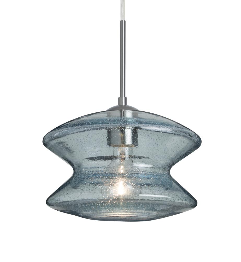 Besa, Zen Cord Pendant For Multiport Canopy, Blue Bubble, Satin Nickel Finish, 1x60W Medium Base
