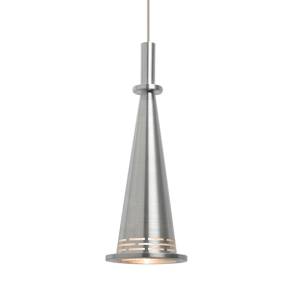 Besa, Prince Cord Pendant For Multiport Canopy, Satin Nickel Cone, Satin Nickel Finish, 1x9W LED