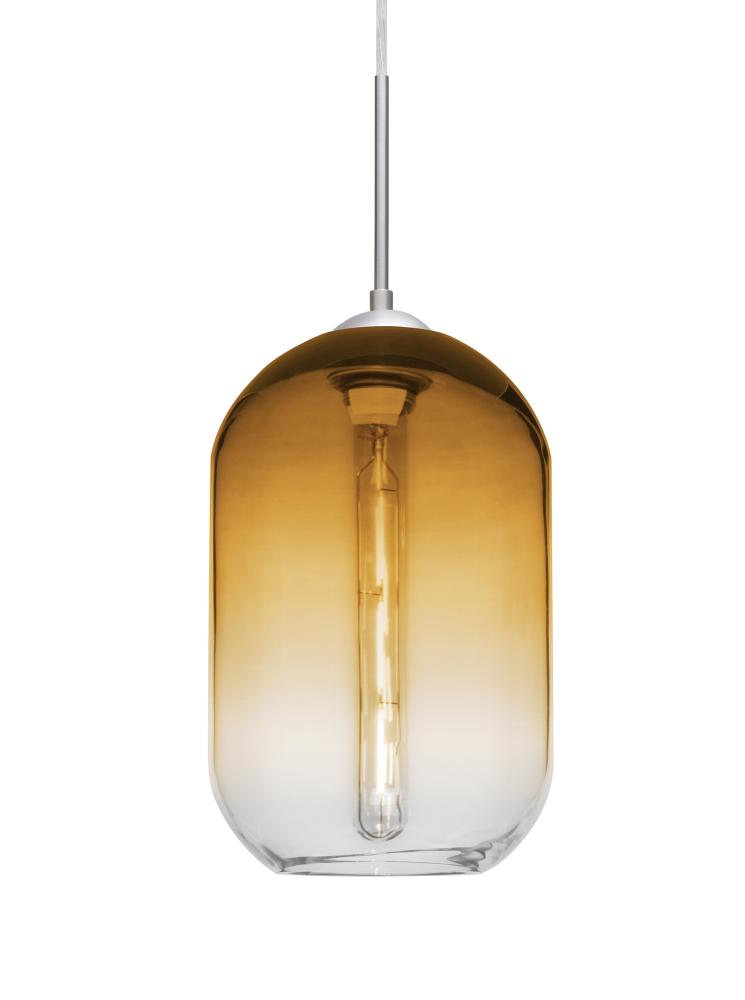 Besa, Omega 12 Cord Pendant For Multiport Canopies, Amber/Clear, Satin Nickel Finish,