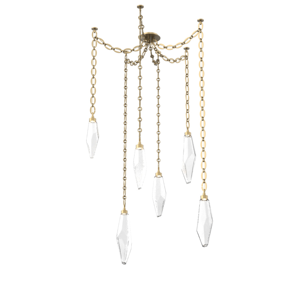 Rock Crystal Multi Light Pendant Multi Port Canopy Gilded Brass