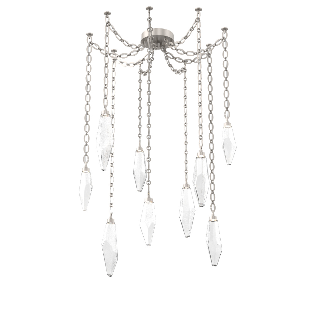 Rock Crystal Multi Light Pendant Multi Port Canopy Beige Silver