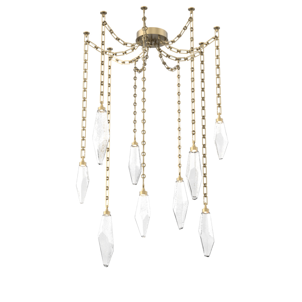 Rock Crystal Multi Light Pendant Multi Port Canopy Gilded Brass
