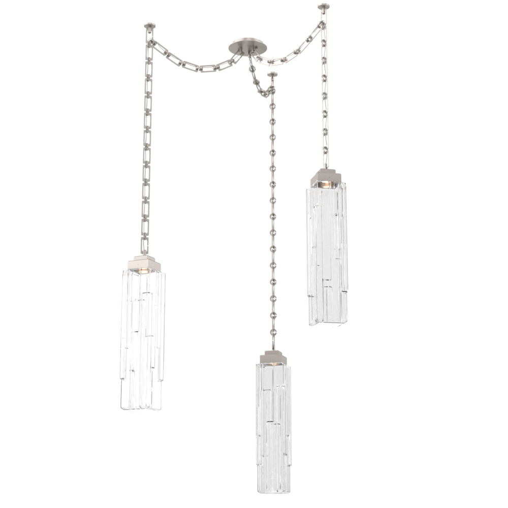 Ledgestone Multi Light Pendant Multi Port Canopy Beige Silver