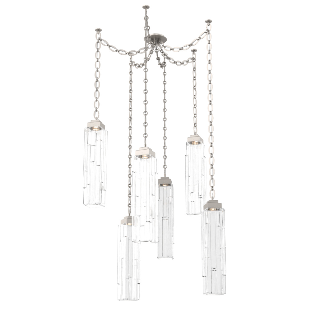 Ledgestone Multi Light Pendant Multi Port Canopy Beige Silver