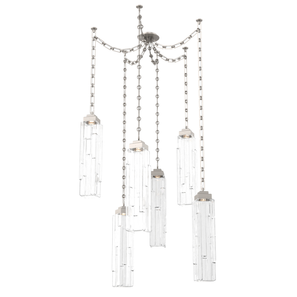 Ledgestone Multi Light Pendant Multi Port Canopy Beige Silver