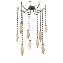 Hammerton SNB0050-09-FB-CB-CH3-L3 - Rock Crystal Multi Light Pendant Multi Port Canopy Flat Bronze