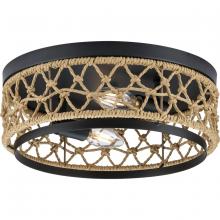 Progress P350242-31M - Chandra Collection 12 in. Two-Light Matte Black Global Flush Mount with Woven Shade