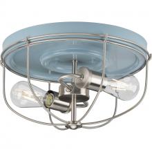 Progress P350195-164 - Medal Collection Two-Light Coastal Blue/Brushed Nickel Industrial Style Flush Mount Ceiling Light