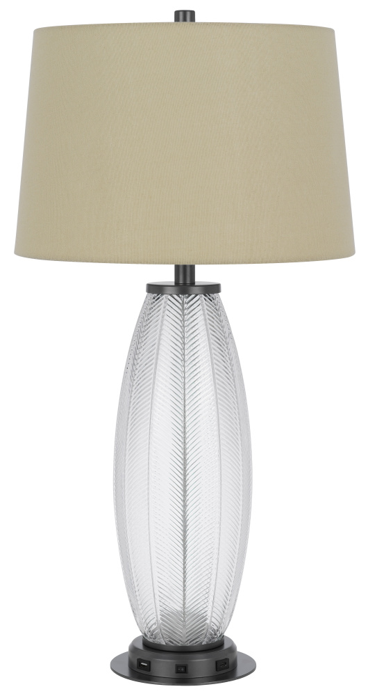 100W LED Mansfield Glass Table Lamp with 2W LED Night Light and 2 Usb Outlets